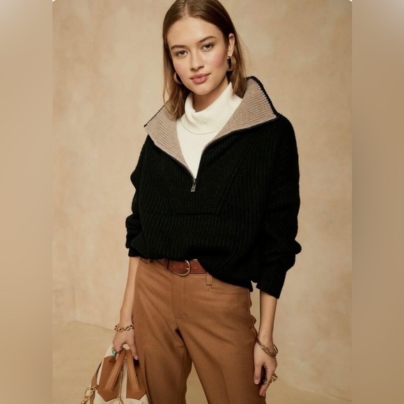 AS IS! NWT! Banana Republic Black Oversized Half-Zip Sweater - Size Large - Picture 1 of 14